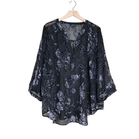 torrid Tops - Torrid Women's 3 Plus Harper Velvet Burnout Pullover 3/4 Sleeve Blouse